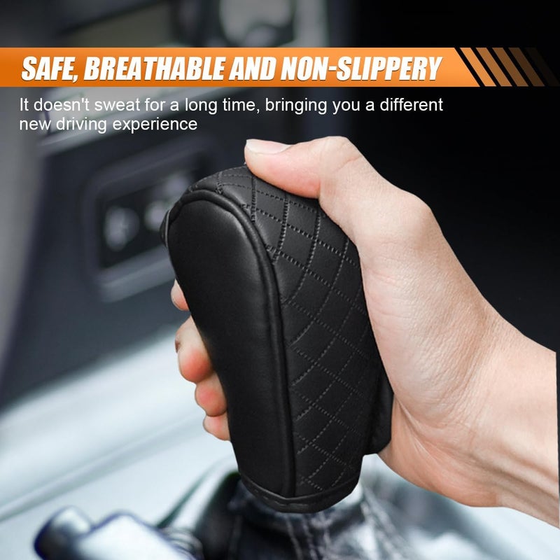 BDZMC 2PCS Leather Car Gear Shift Cover, Anti-Slip Dust Waterproof Gear Shifter Stick Protector, Soft Breathable Universal Automotive Shift Knob Decoration Accessories, Fit Car, SUV, Truck (Black/2PCS) - Image 4